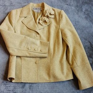 Cashmere & Wool Carlisle Women's Blazer with Floral Accent, Size 8, Yellow-Green